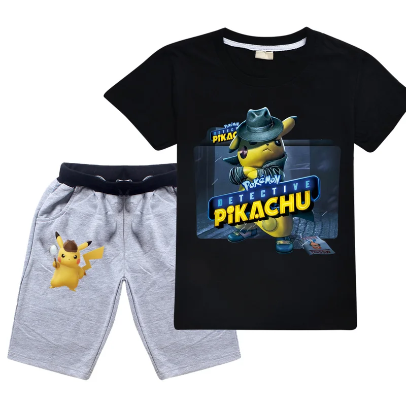 Detetive Pikachu/Хлопковые футболки для больших мальчиков + шорты штаны спортивные