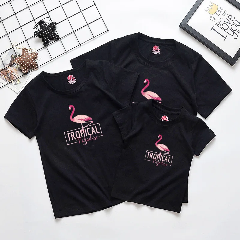 

New Arrival Family Matching Clothes Outfits Casual Cotton Top Flamingo Summer Short Sleeve tshirt Daddy Mommy and Me Clothes