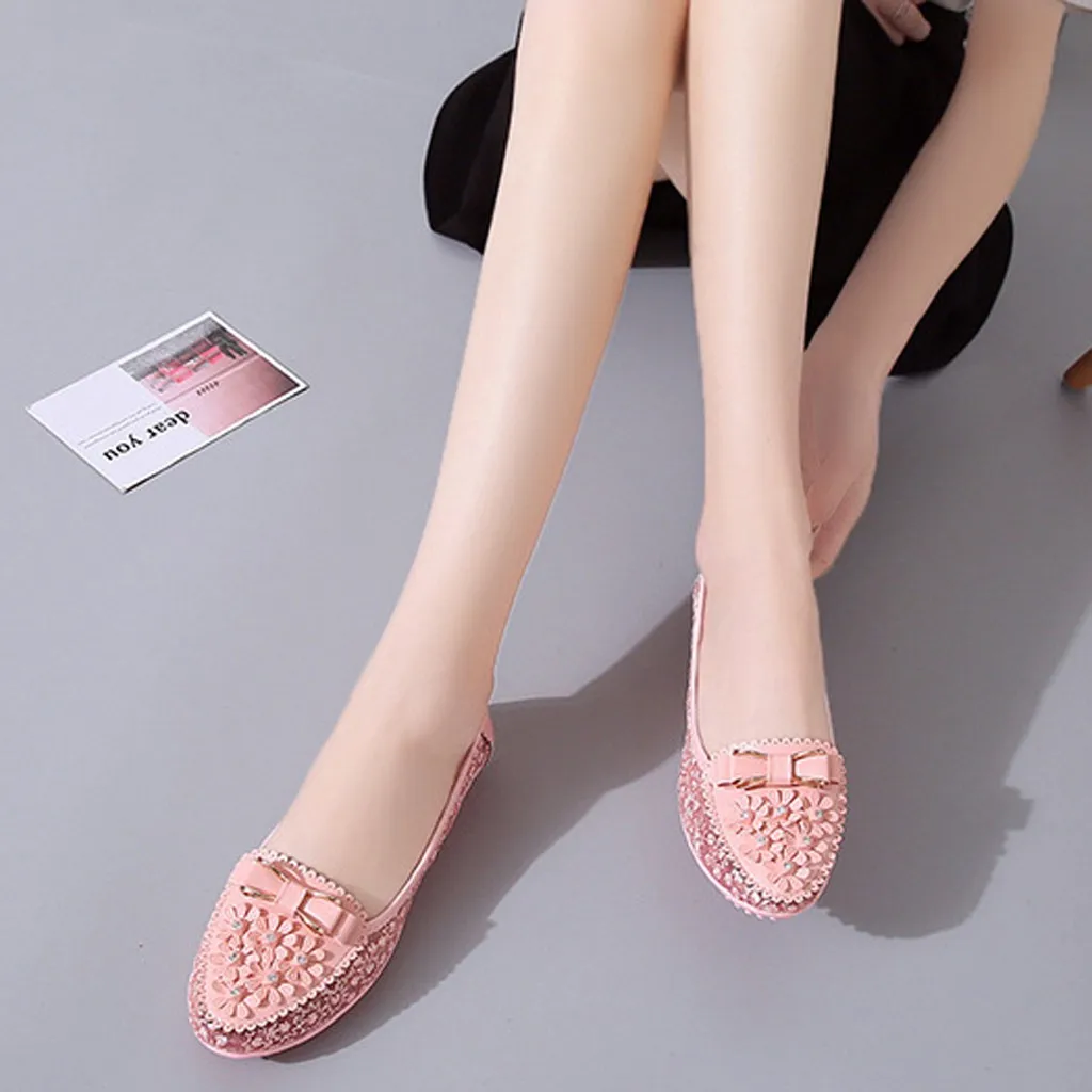 Сандалии женские с бантом повседневные сетчатые туфли жемчугом плоская подошва