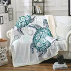 Одеяло для детей и взрослых, мягкое плюшевое тонкое покрывало с изображением черепашек, шерпы, синих и зеленых морских животных