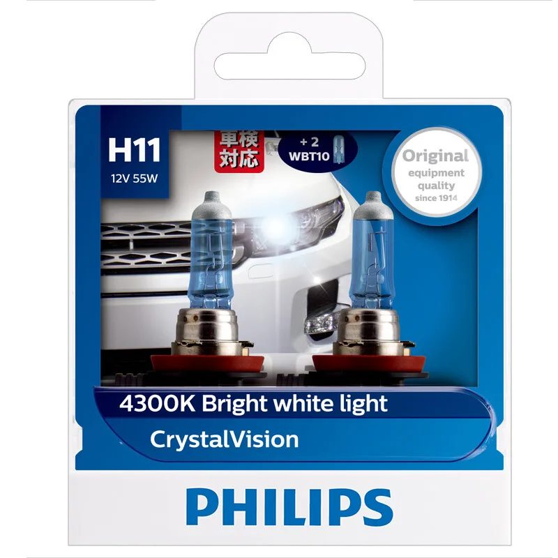 2 шт. Philips H11 12 В 55 Вт яркий белый Галогеновый светильник с кристальным видением 4300