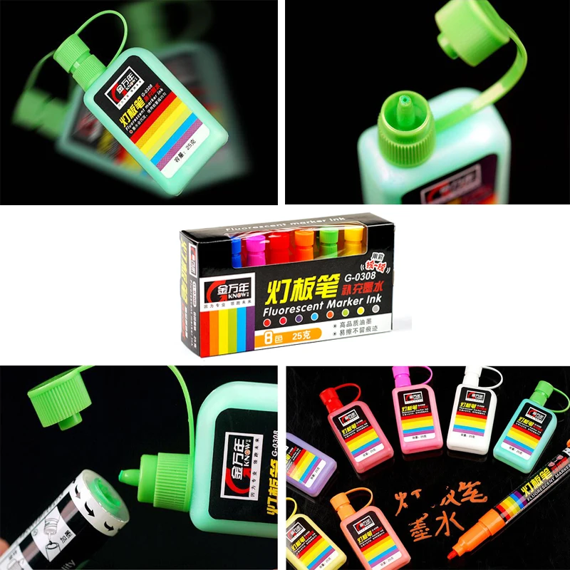 Цветной флуоресцентный Маркеры Повторное заполнение Мел маркеры стираемые