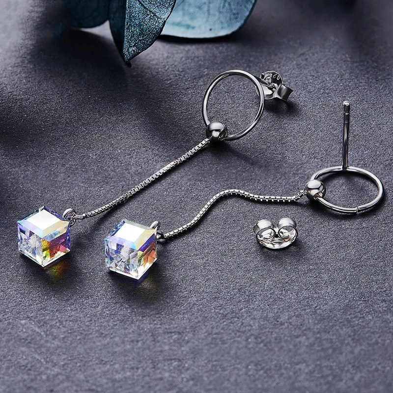 Серьги Warme Farben с кристаллами Swarovski для женщин S925 Серебряные квадратные кубические