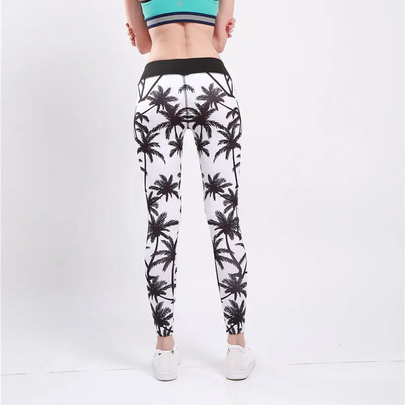 JTVOVO Women Leggings Coconut Trees Printed Pants Sports Elastic Trousers Jeggings Casual Style High Waist Hip-up | Женская одежда