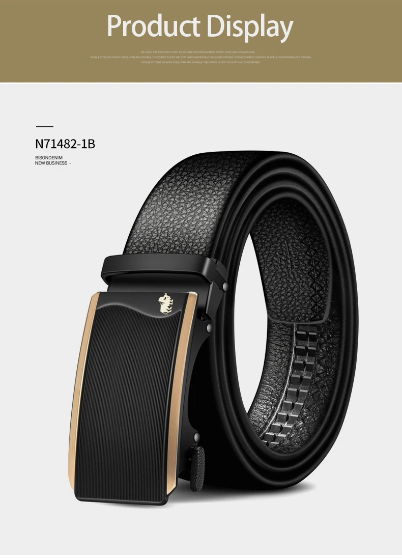 BISON DENIM Genuine Leather Men Belt Luxury Black Strap Automatic Buckle Belt for Male Original Natural Cowskin Belts N71482