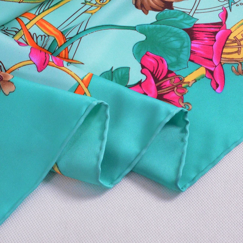 [BYSIFA] синий зеленый шелковый шарф Новый китайский стиль цветочный дизайн