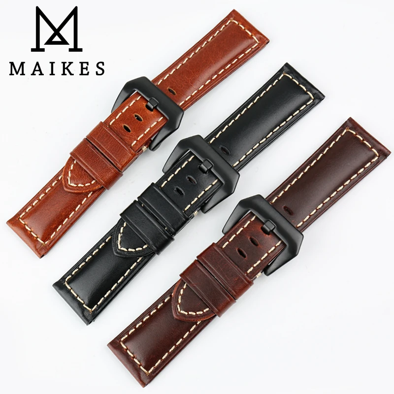 Ремешок ручной работы MAIKES из коровьей кожи качественный черный браслет для