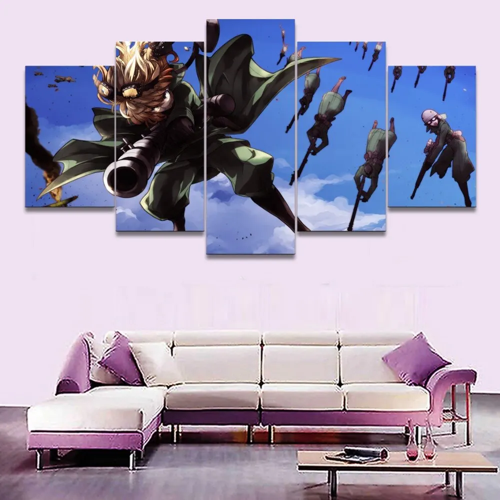 Home Decor Hd Prints Painting 5 Panel Canvas Anime Posters Tanya Degurechaff Youjo Senki Pictures Wall Art Modular Living Room | Дом и сад