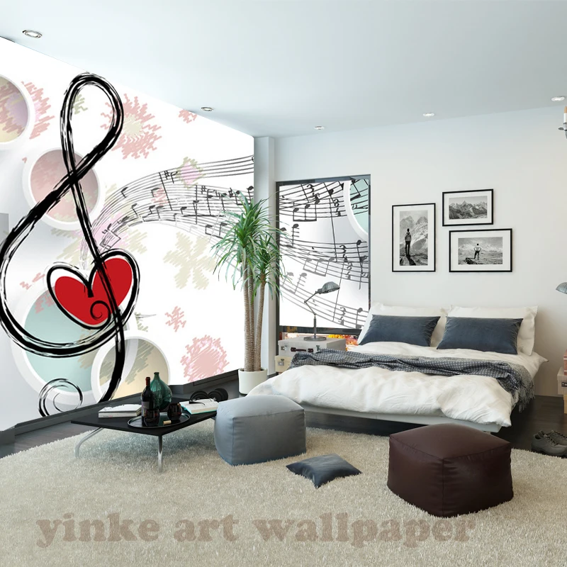 Custom 3D Abstract Musical Children's Room music circle Large Mural Cafe Restaurant Bar Bedroom Streets Rock Non-woven Wallpaper |