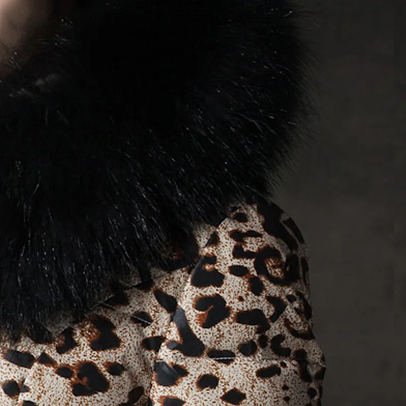 White Down Jacket Woman Hooded Leopard Winter Coat Women Long Warm Puffer Jacket Raccon Fur Collar Chaqueta MujerMY206 KJ2603
