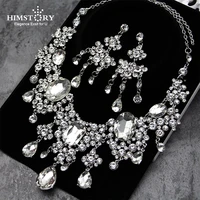himstory fashion clear waterdrop crystal wedding bridal jewelry sets necklace earring bride women prom jewelry accessories