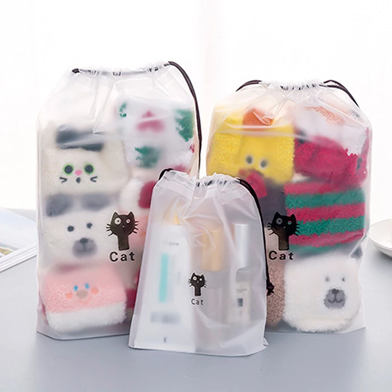 

Cartoon Cat Pattern Transparent Cosmetic Bag Travel Practical Portable Drawstring Bag Underwear Toiletry Packing Organizer Pouch