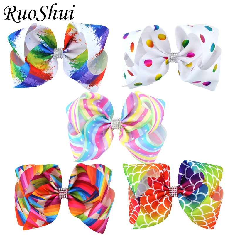 5 шт./лот 8 дюймов большие банты со стразами заколки для волос корсажная лента