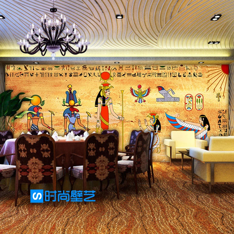 

Custom mural retro nostalgic wallpaper restaurant Lounge Bar Cafe background ancient Egyptian character culture wallpaper mural