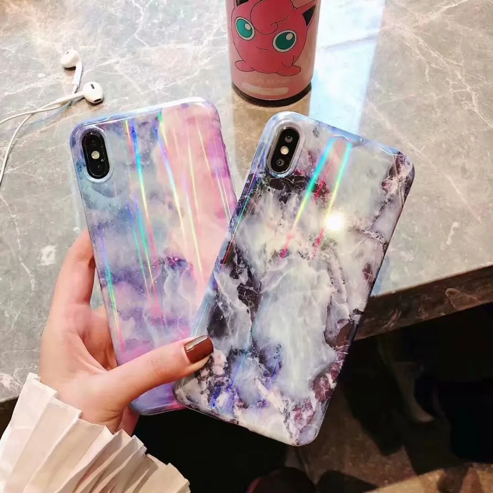 Красивый лазерный мраморный чехол для iphone X XR XS Max глянцевый мягкий силиконовый 6 6s
