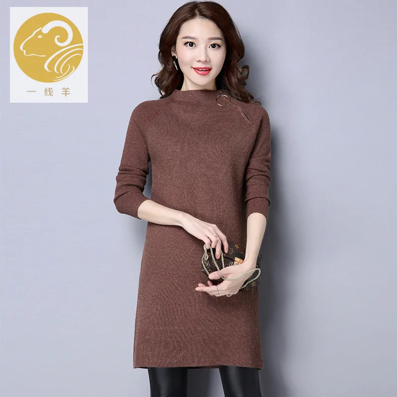 Женское повседневное платье длинное из хлопка с длинным рукавом осень зима