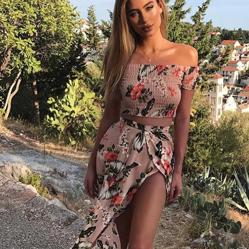 XX Стиль Бохо длинное платье с открытыми плечами летние пляжные цветочным принтом