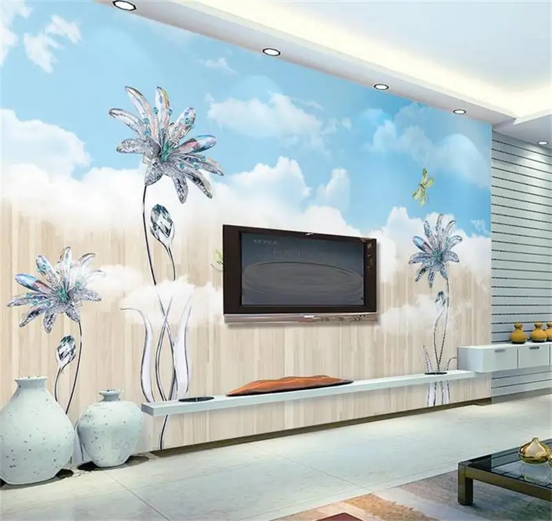 

3d wallpaper custom photo non-woven mural Fashion jewelry crystal blue sky painting 3d murals wallpaper room decoration painting