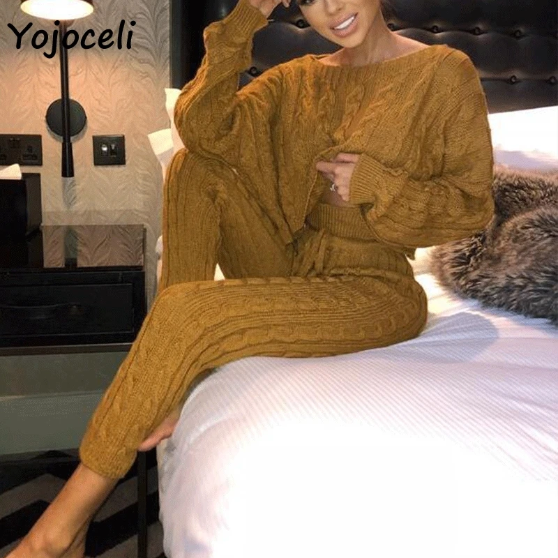 Теплый Зимний вязаный комбинезон Yojoceli из двух частей повседневный Женский