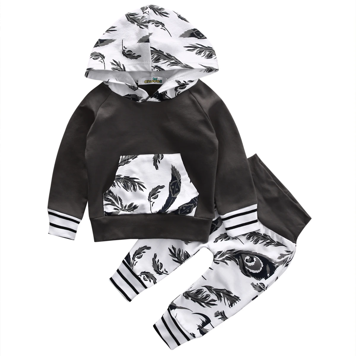 Одежда с длинными рукавами белого и серого цвета для маленьких мальчиков девочек