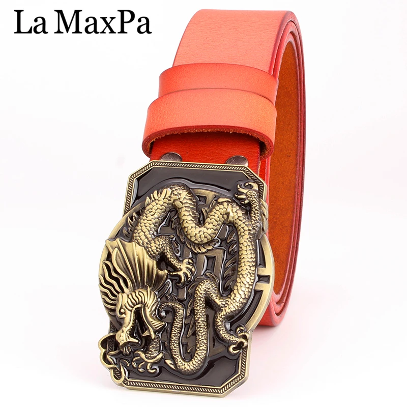 Модный ремень с пряжкой дракона кожаный из коровьей кожи золотым китайским