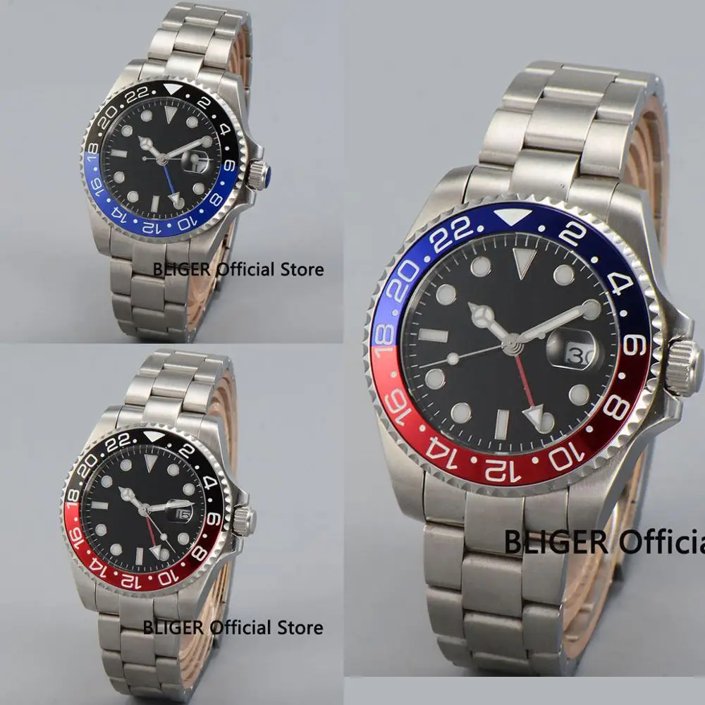 

3 Models Nologo Fashion Sapphire Glass 40mm Automatic Men's Watch GMT Function With Date Window