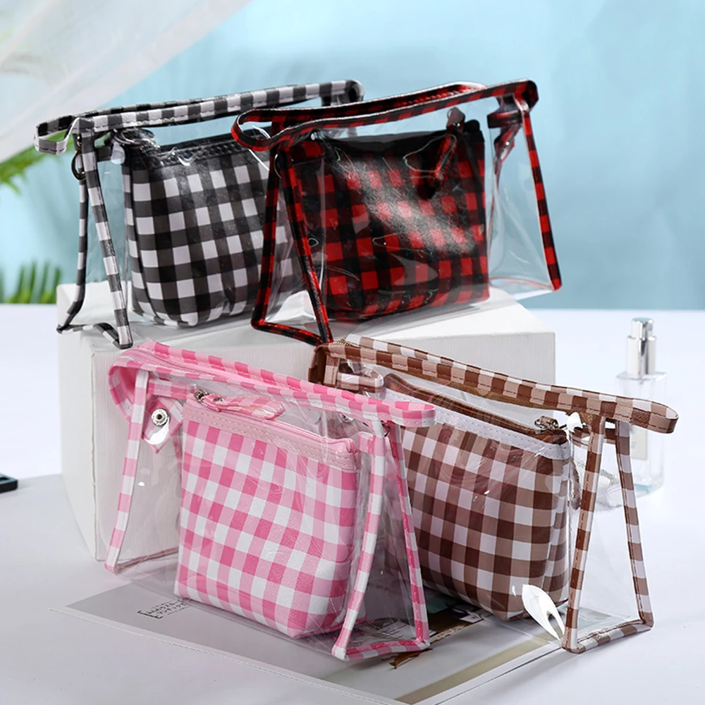 

2pcs Women Clear Cosmetic Bags PVC Toiletry Bags Travel Organizer Necessary Beauty Case Makeup Bag Bath Wash Make Up Box