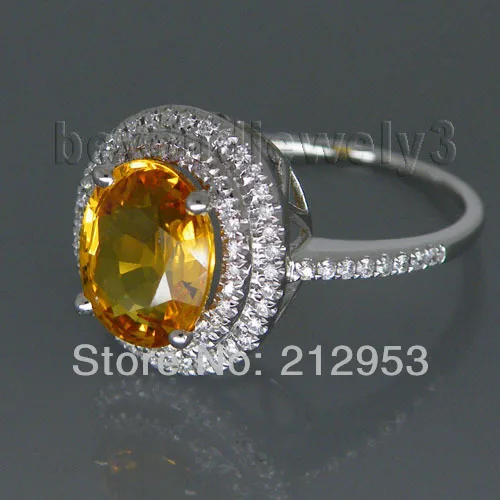 Обручальное кольцо с желтым сапфиром 7x9 мм 14 КТ белое золото R0014|ring oval|ring ringring gold