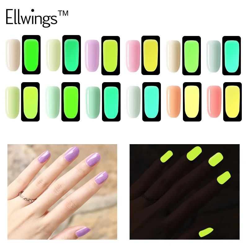 Ellwings УФ Гель лак для ногтей ночной светящийся в темноте флуоресцентный Гибридный
