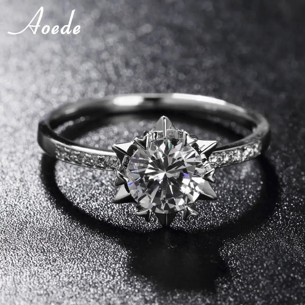 Hexagram Big Crystal Ring Gold Engagement Rings For Women Finger Elegant Micro Paved Jewelry Gift | Украшения и аксессуары