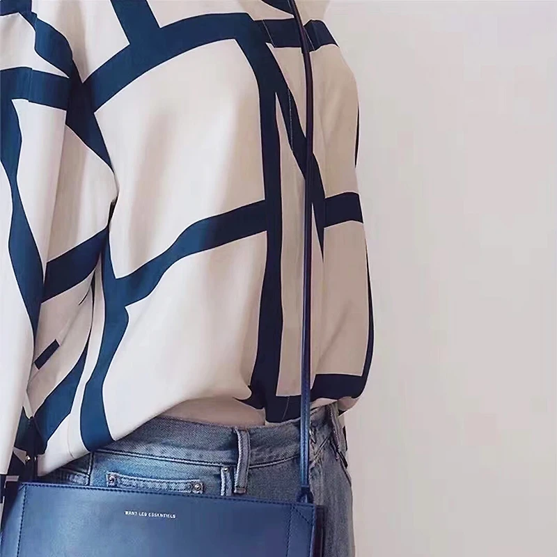 

2019 summer new design irregular geometric pattern loose printed silk blouse
