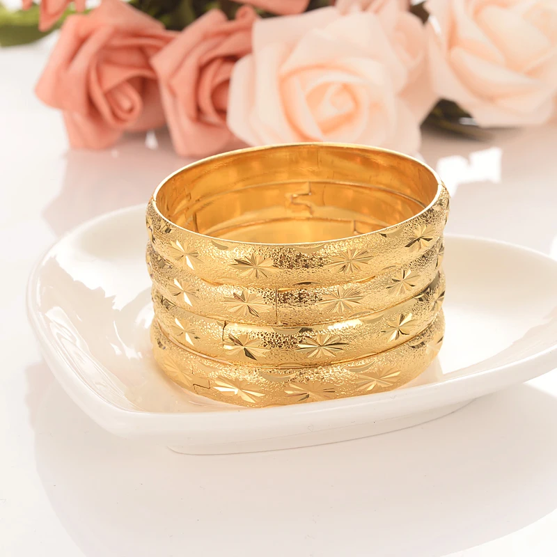 

Bangrui 4pcs Wholesale Fashion Dubai Bangle Jewelry Gold Color Africa Bracelet for Women Africa Arab Items wedding bridal Gift