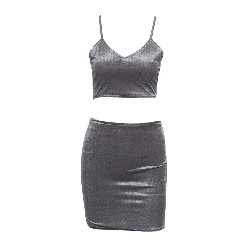Hirigin 2017 женские сексуальные наряды из двух частей велюровый слинг + короткая юбка