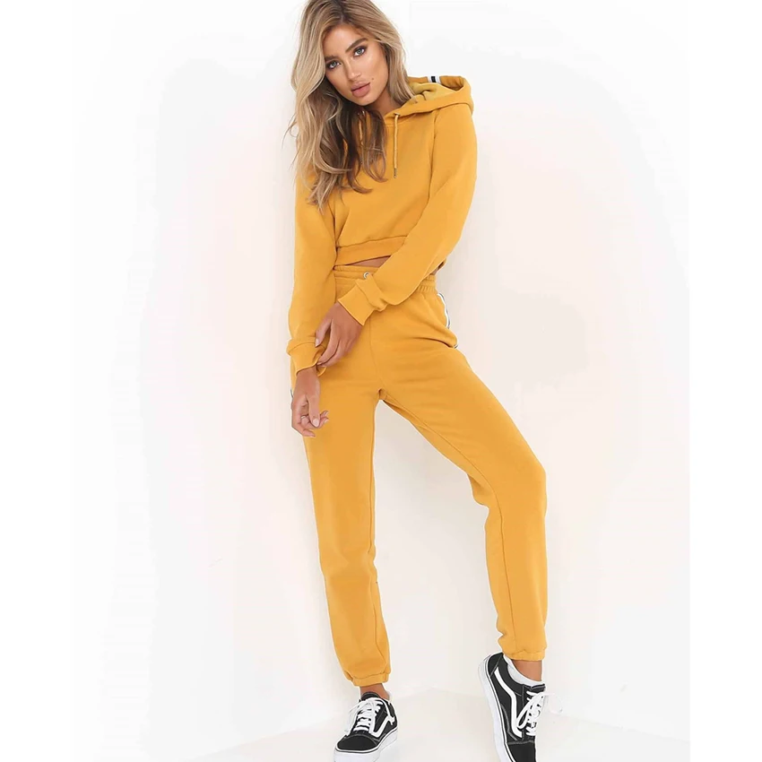 Two Piece Set Solid Hooded 2 Women Conjunto Feminino Tracksuit Conjuntos Mujer Dos Piezas piece Clothes Tops | Женская одежда