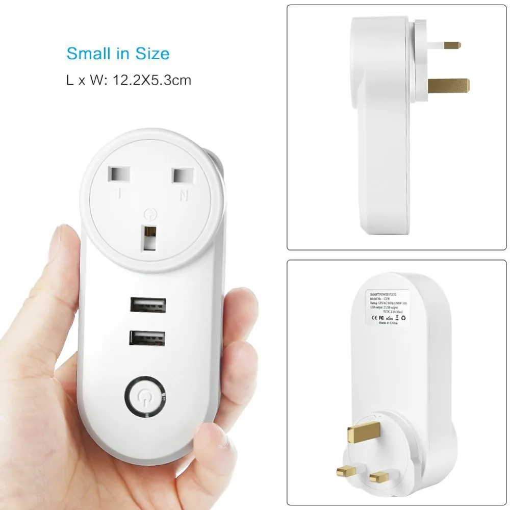 Smart Plug Великобритания розетка с 2 USB зарядное устройство Wi-Fi Управление таймер