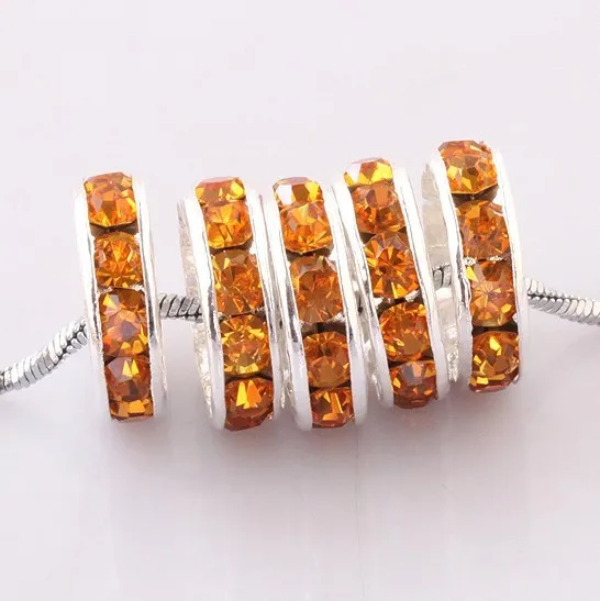 

Wholesale Free Shipping 10mm Orange Crystal Rhinestone Loose Spacer Charm European Beads Fit Craft Bracelets