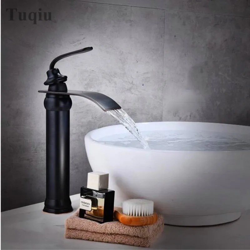 

Free shipping fashion high quality black ORB finished cold and hot single lever bathroom sink water fall faucet basin faucet