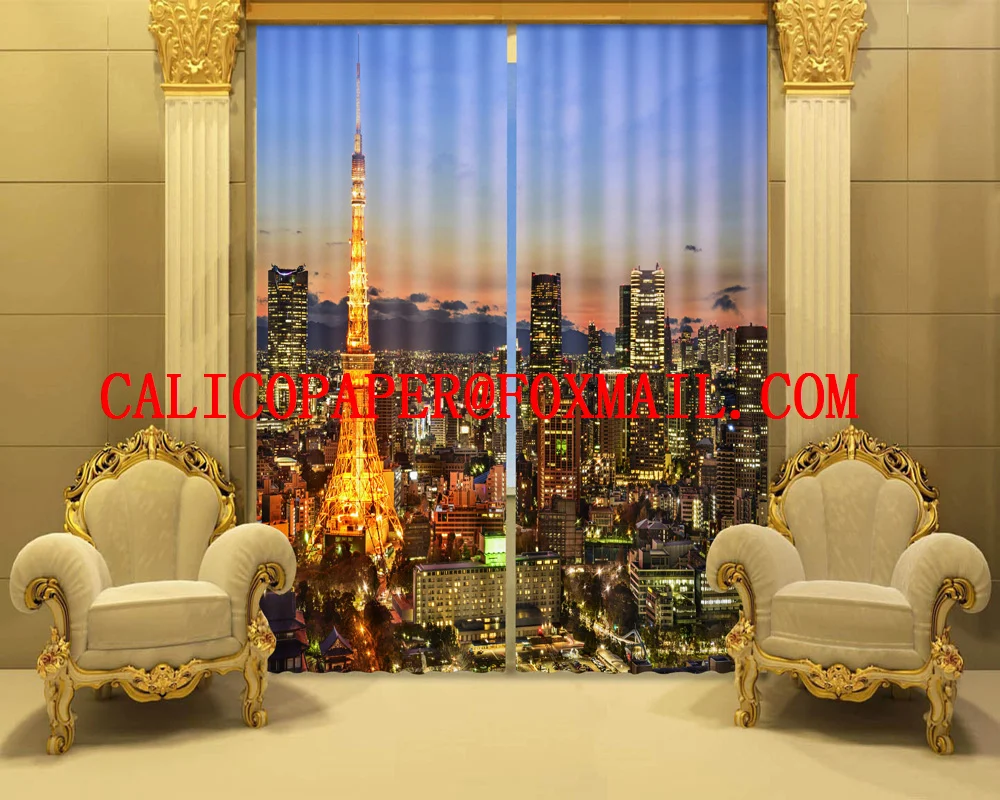 Стереоскопические 3d шторы с фотопринтом Эйфелева башня в Париже Франция ночное