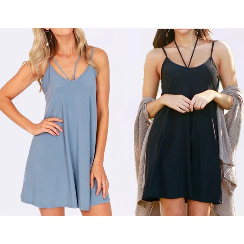 Милые Холтер рукавов Для женщин летнее платье оборками Спагетти ремень Высокая