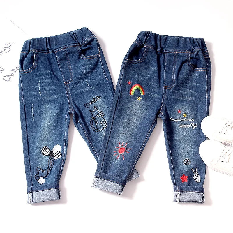 Осень 2021 джинсы для маленьких мальчиков и девочек джинсовые брюки с радужной