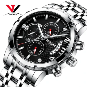 NIBOSI хронограф Для мужчин часы лучший бренд класса люкс 2018 Спортвоенные часы Для мужчин Водонепроницаемый Нержавеющаясталь наручные часы мужской часы мужские водонепроницаемые
