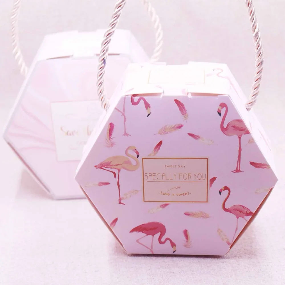 Новый стиль diy 10 шт Розовый фламинго конфетная сумка коробка для украшения стола