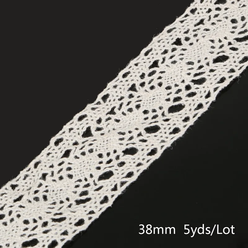 Ivory 38mm 5 ярдов вязание крючком хлопок кружево отделка ткань лента, для DIY швейная одежда ручной работы лоскутное Скрапбукинг Ремесло АКСЕССУАРЫ - Цвет: Ivory 38mm