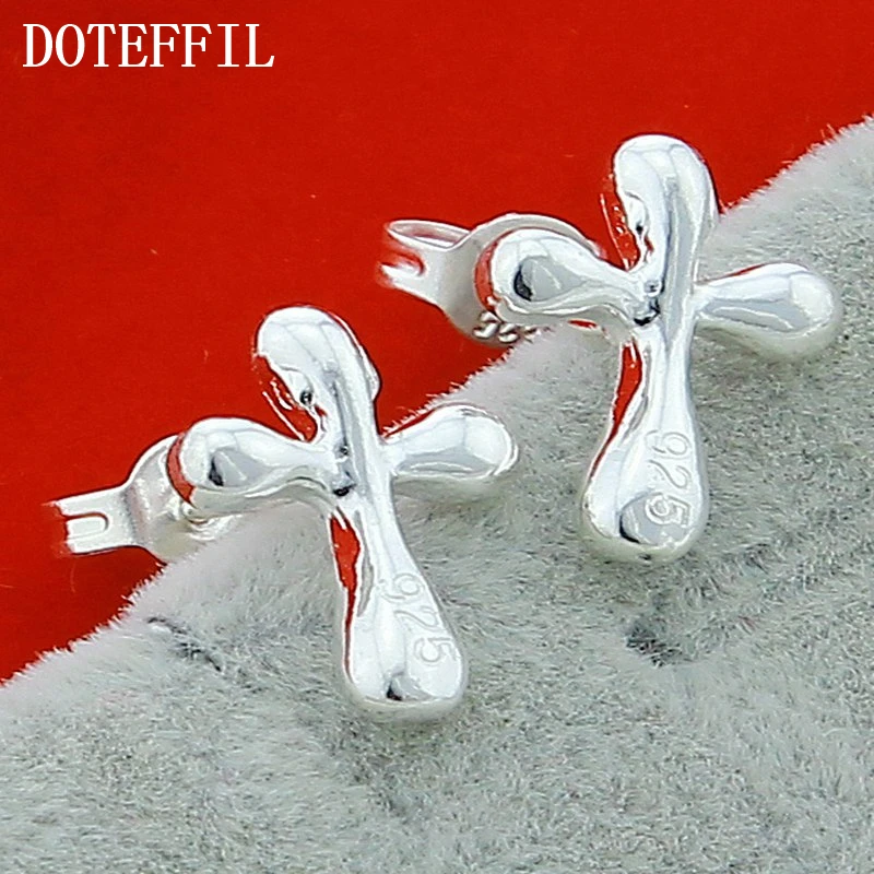 DOTEFFIL 925 Sterling Silver Cross Water Droplets/Raindrops Stud Earrings For Woman Wedding Engagement Fashion Charm Jewelry | Украшения и