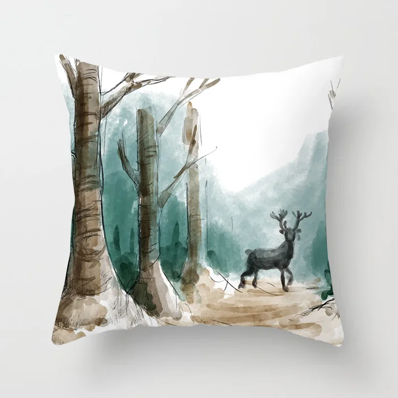 

Fuwatacchi Snowman Deer Gift Cushion Cover Polyester Christmas Tree Pillow Cushion Cover Case Home Sofa Decorative Pillowcase