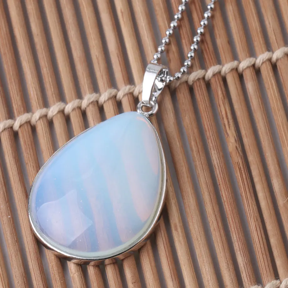 Opal Necklace CSJA подвески из натурального камня тигровый глаз розовый кварц Фиолетовый Кристалл Lapis ОЖЕРЕЛЬЕ капли воды плоские бусины для женщин Исцеление ювелирные изделия F982 - Окраска металла: Opal Necklace