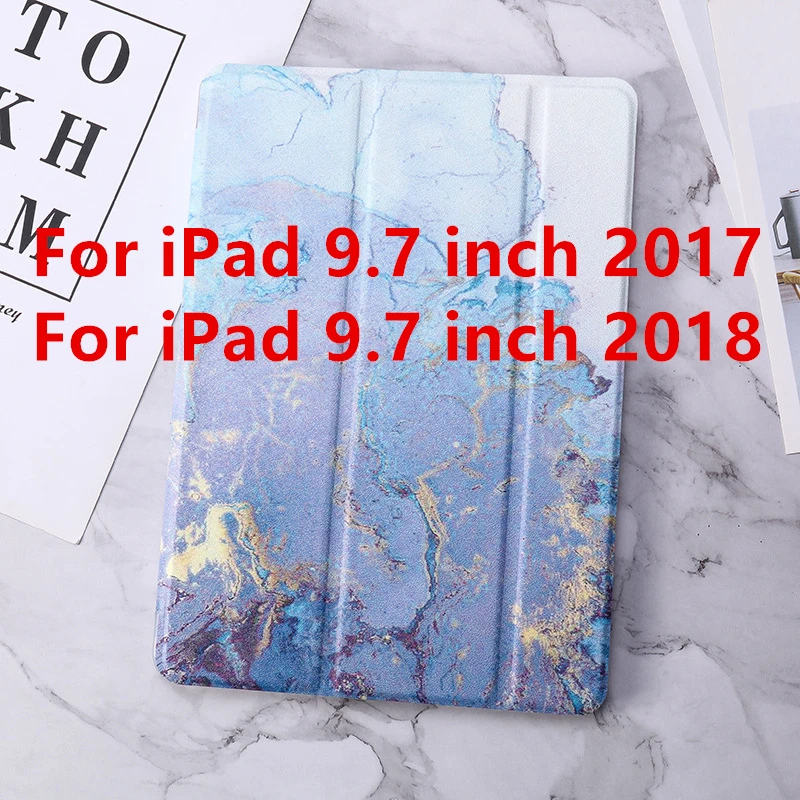 For iPad Air 1 2 Case Marble Pattern Silicon Cover for iPad 9.7 Pro 10.5 Mini 2/3/4/5 Air 10.5 Smart Funda A1893 - Цвет: Blue  9.7 2018