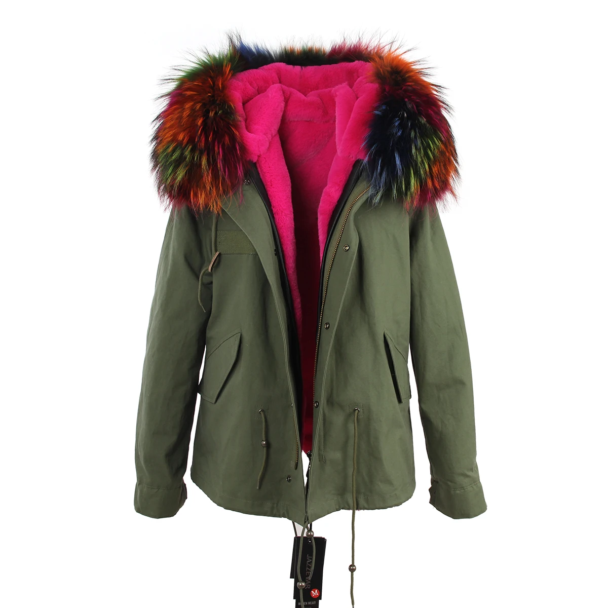 color 4 JAZZEVAR Женские куртки армейский зеленый воротник из меха енота куртка-парка с капюшоном верхняя одежда для детей возрастом от 2 в 1 съемный зимняя куртка с подкладкой - Цвет: color 4