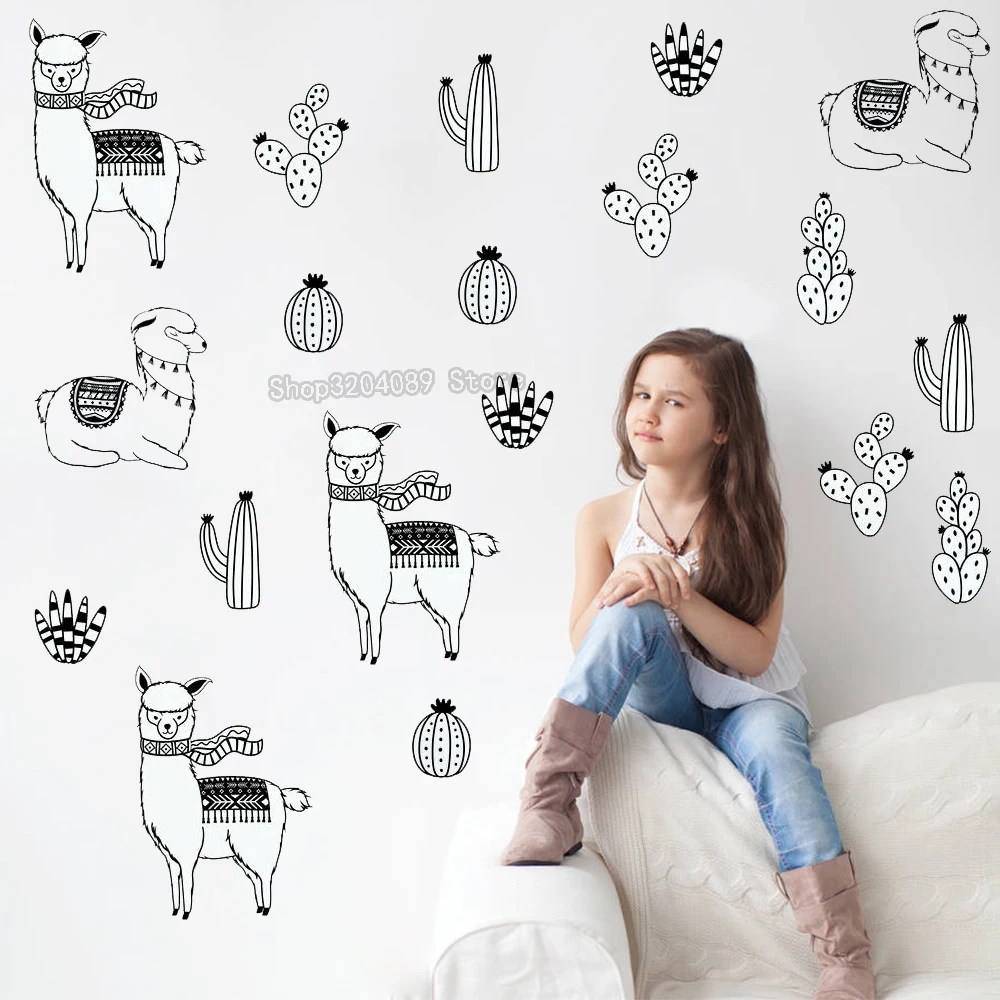 Альпака и кактусы настенные наклейки для детской комнаты самодельные съемные