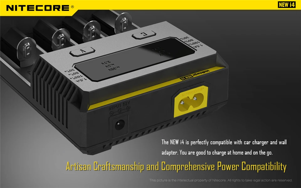 1 шт. Nitecore Новое I4 зарядное устройство 18650 14500 16340 lcd 26650 Li-ion зарядное устройство 12 В зарядка для одного AA AAA аккумулятора автомобильное зарядное устройство C